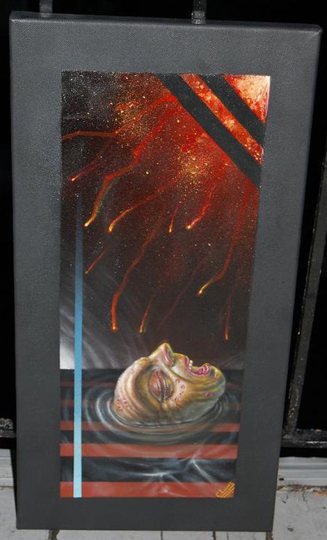 Spray paint,acrylics and oils on canvas