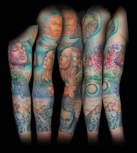 I started this 2 years ago,just finish it.First place for Best color sleeve at the Ma tattoo convention in Sturbridge.
