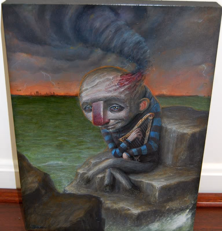 most of it was done with acrylics and I did some oils.on wood.sold