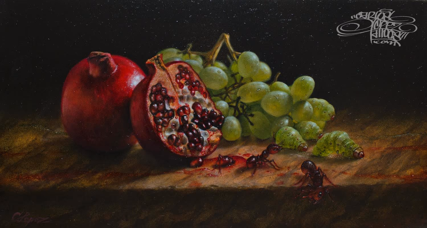 acrylics and oils on wood panel 7"x13"