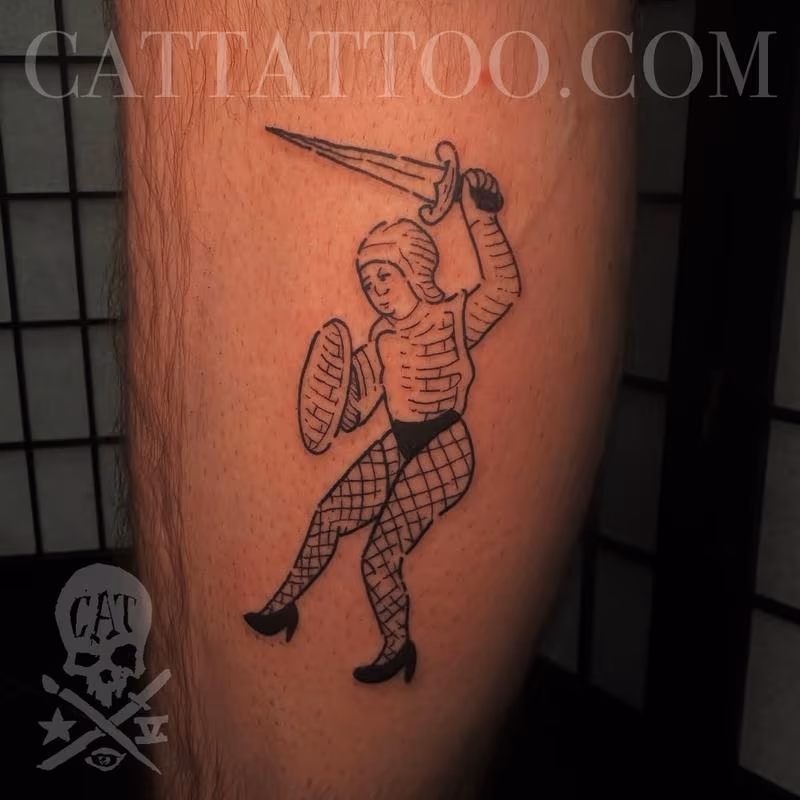 Medieval Etching Style Tattoo