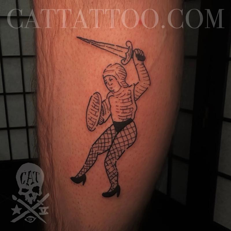Medieval Etching Style Tattoo