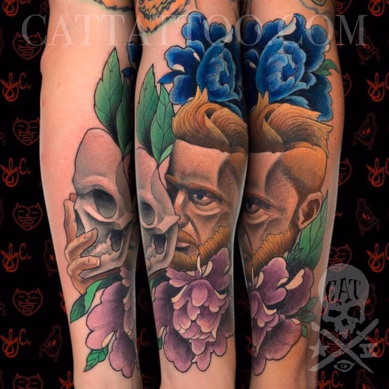 Man with skull and flowers