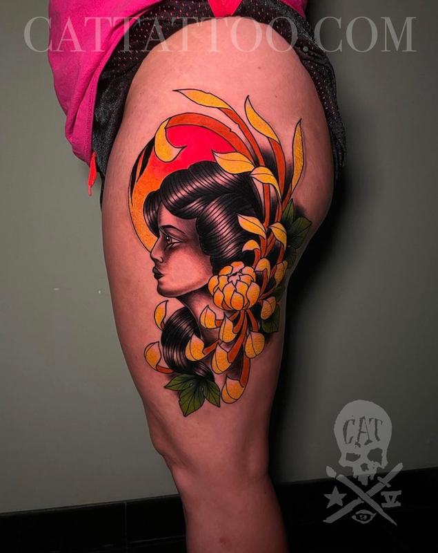 Lady and Chrysanthemum