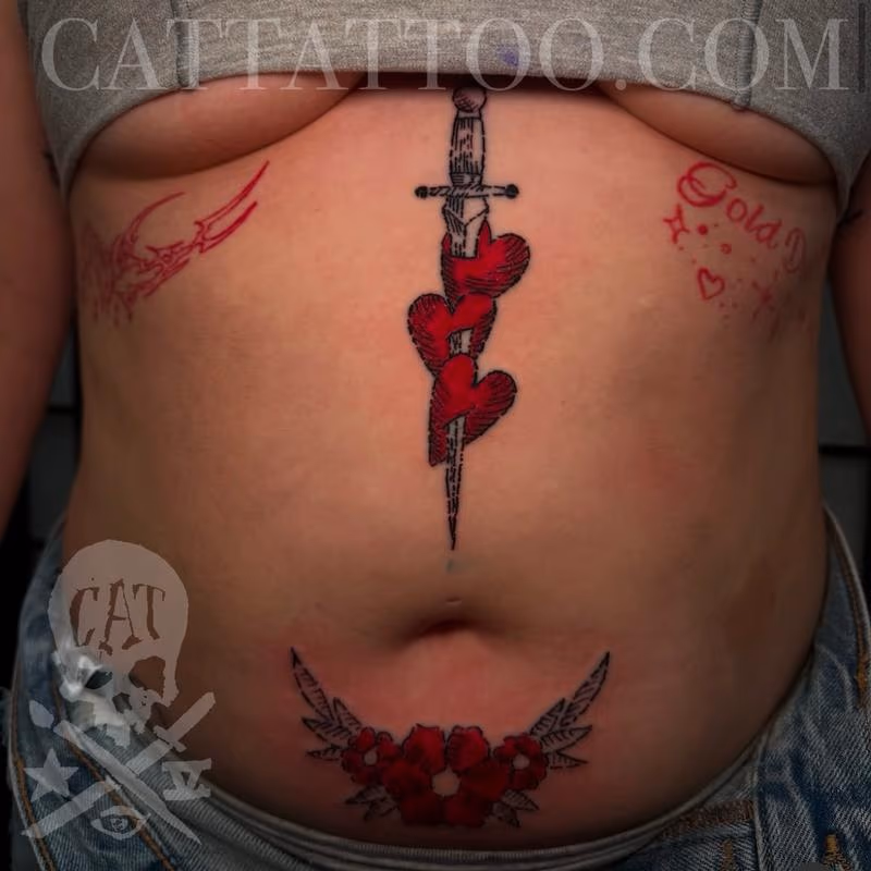 Hearts and Floral Engraving Style