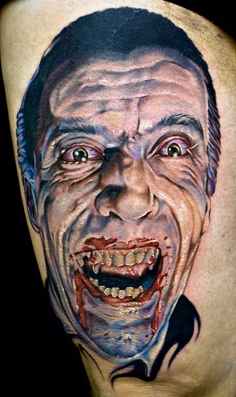 christopher lee dracula tattoo done in london really fun piece