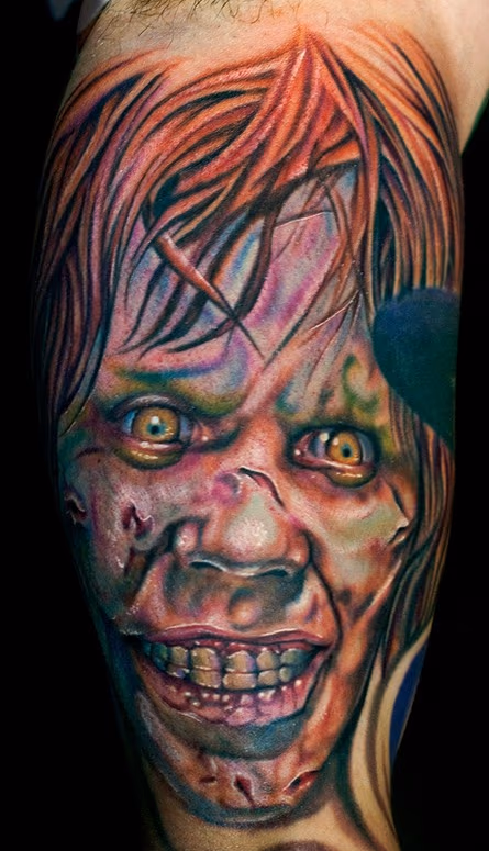 regan from the exorcist part of a horror sleeve