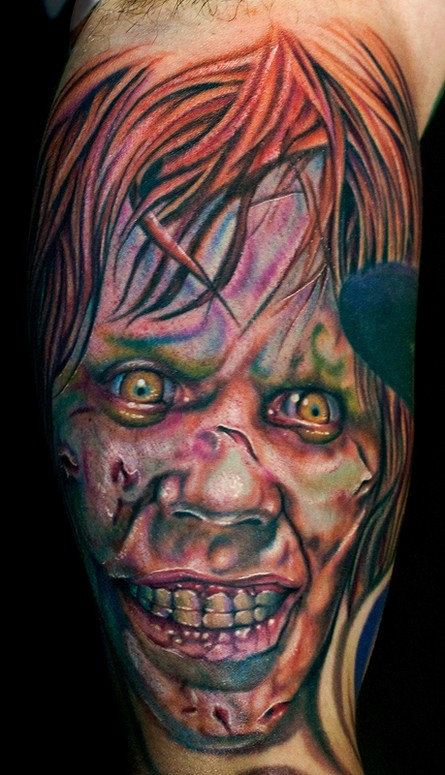 regan from the exorcist part of a horror sleeve