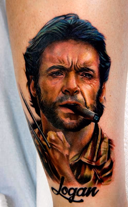 Hugh Jackman Color Portrait Tattoo