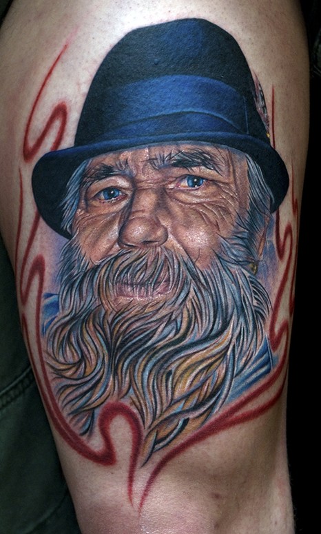 legendary tattoo artist rick walters done on thomas pendelton from the show tattoo highway
