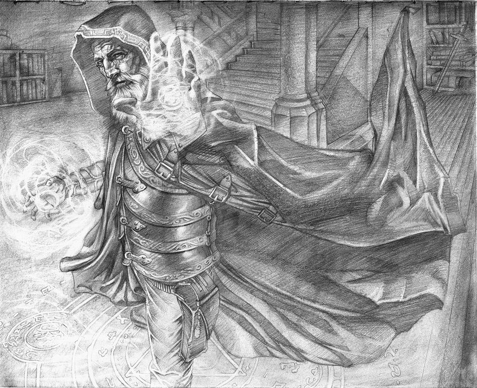 Alchemic Mastery, fantasy card art final pencils  by Cecil Porter