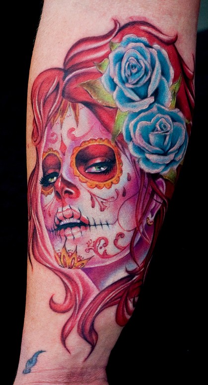 day of dead girl tattoo done at san fran convention 09 with hyper tattoo machine