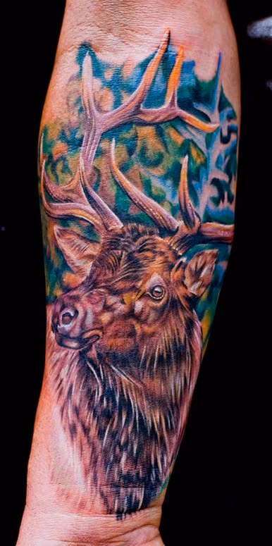 tattoo of elk done with hyper machine