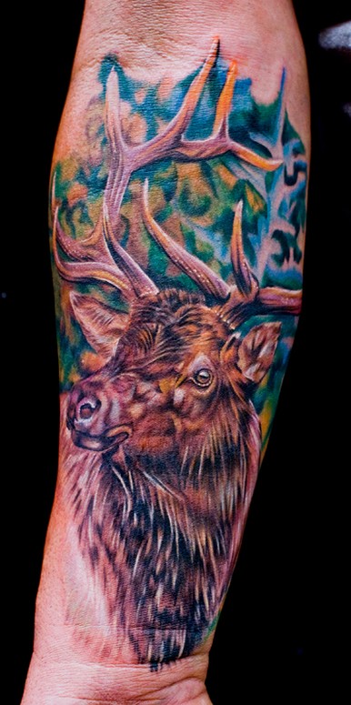 tattoo of elk done with hyper machine
