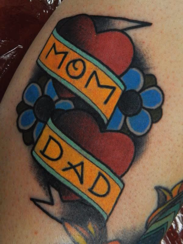 Traditional Mom and Dad tattoo