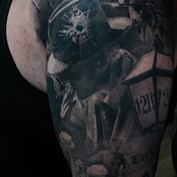 Prohibition mobster sleeve in black and grey