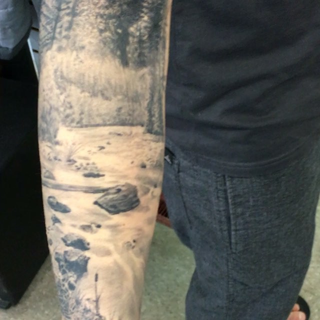 Black-and-grey outdoor scene sleeve, forearm