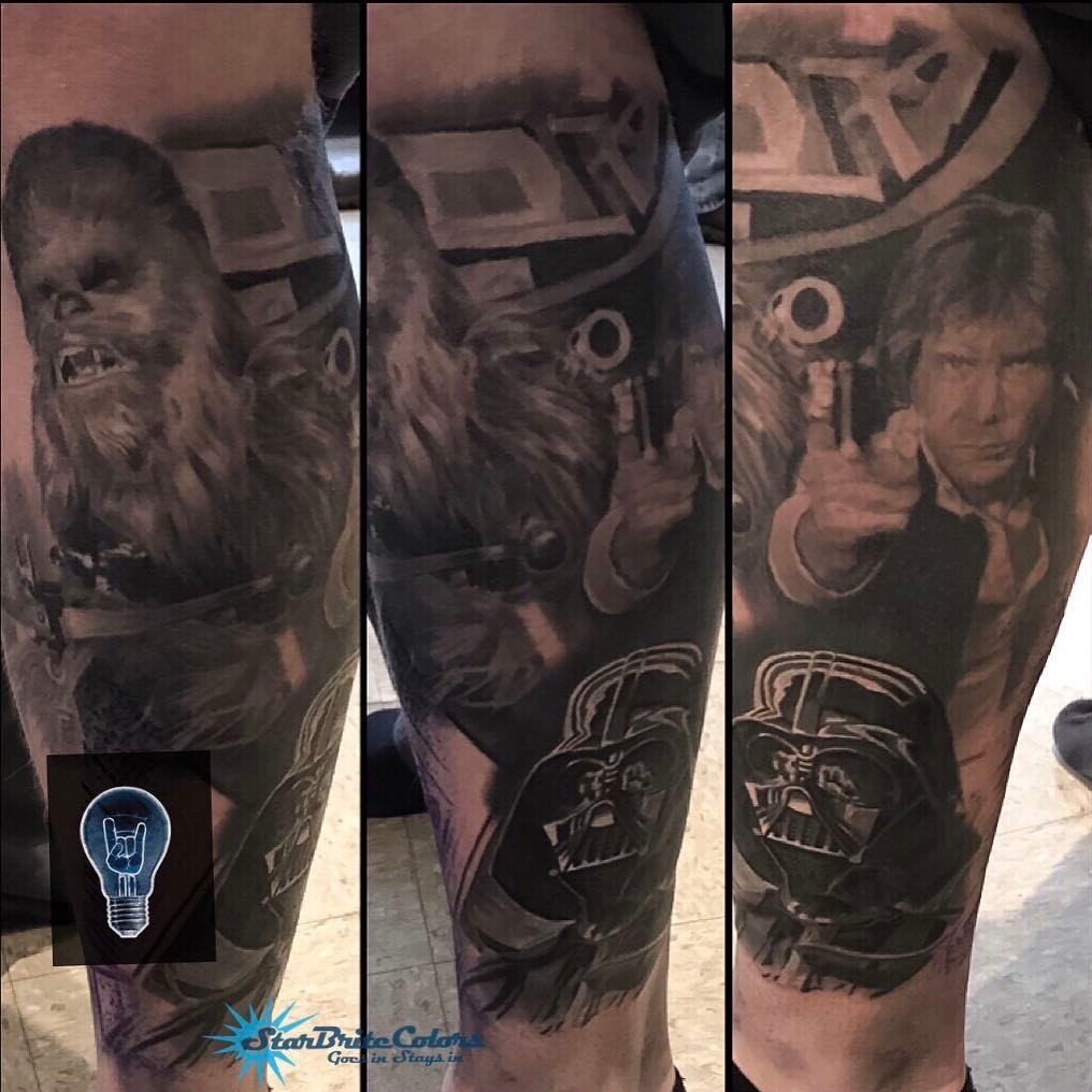 Star Wars leg sleeve: Chewbacca, Han Solo, Vader