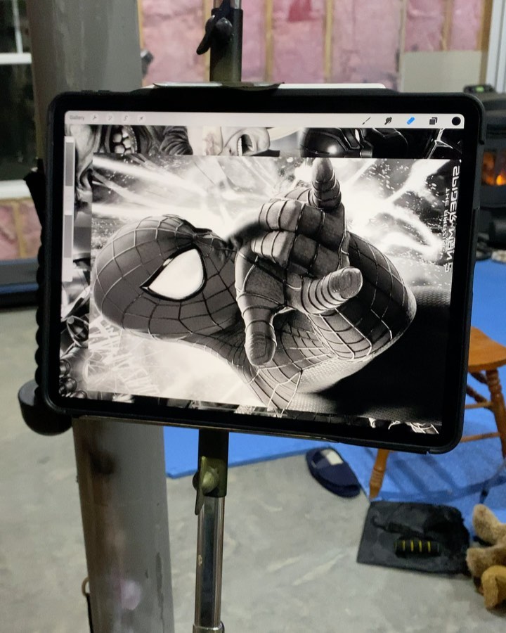 Black-and-grey Spider-Man airbrush painting