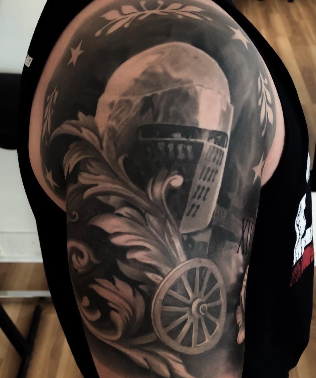 Black-and-grey knight helmet half-sleeve