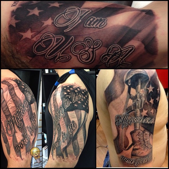 Patriotic American flag sleeve, black-and-grey