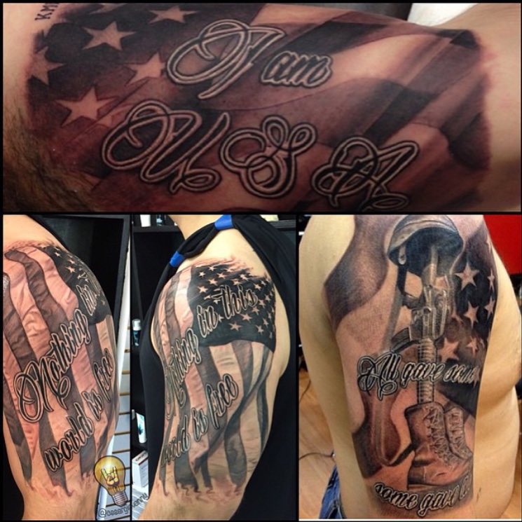 Patriotic American flag memorial tattoo, arm