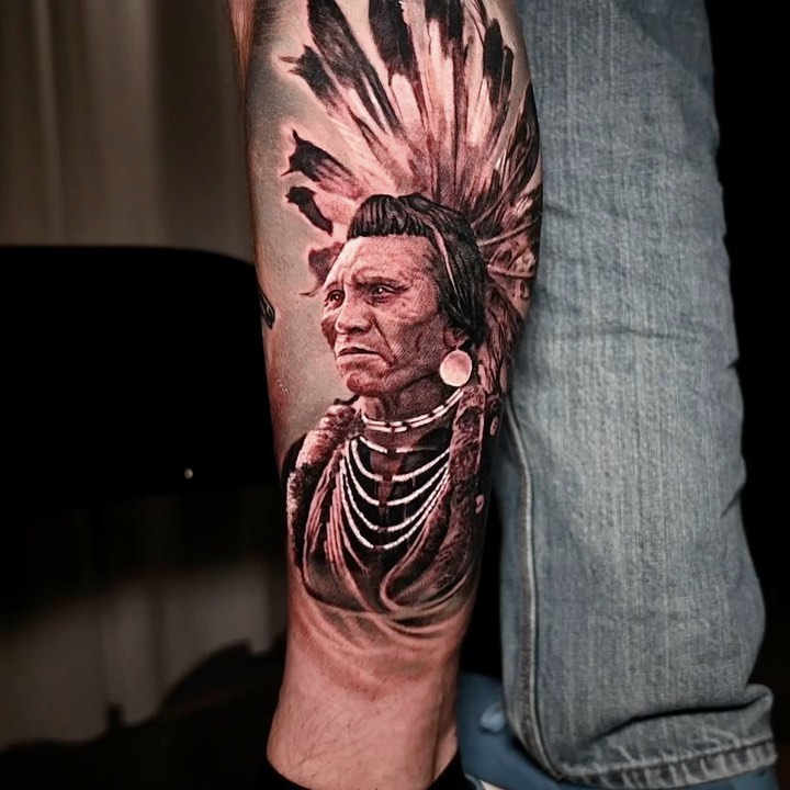Native American chief portrait, forearm