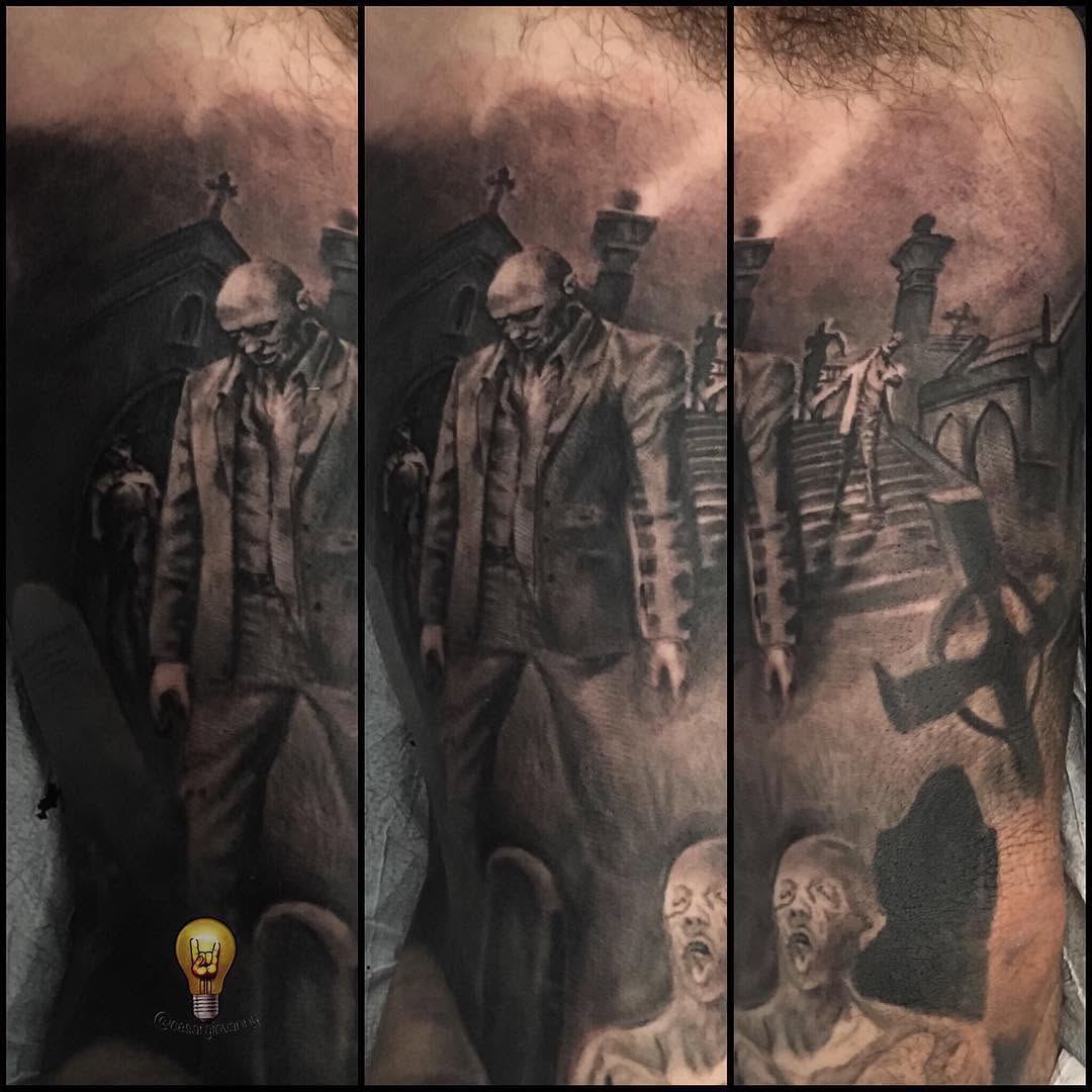 Black-and-grey zombie graveyard sleeve