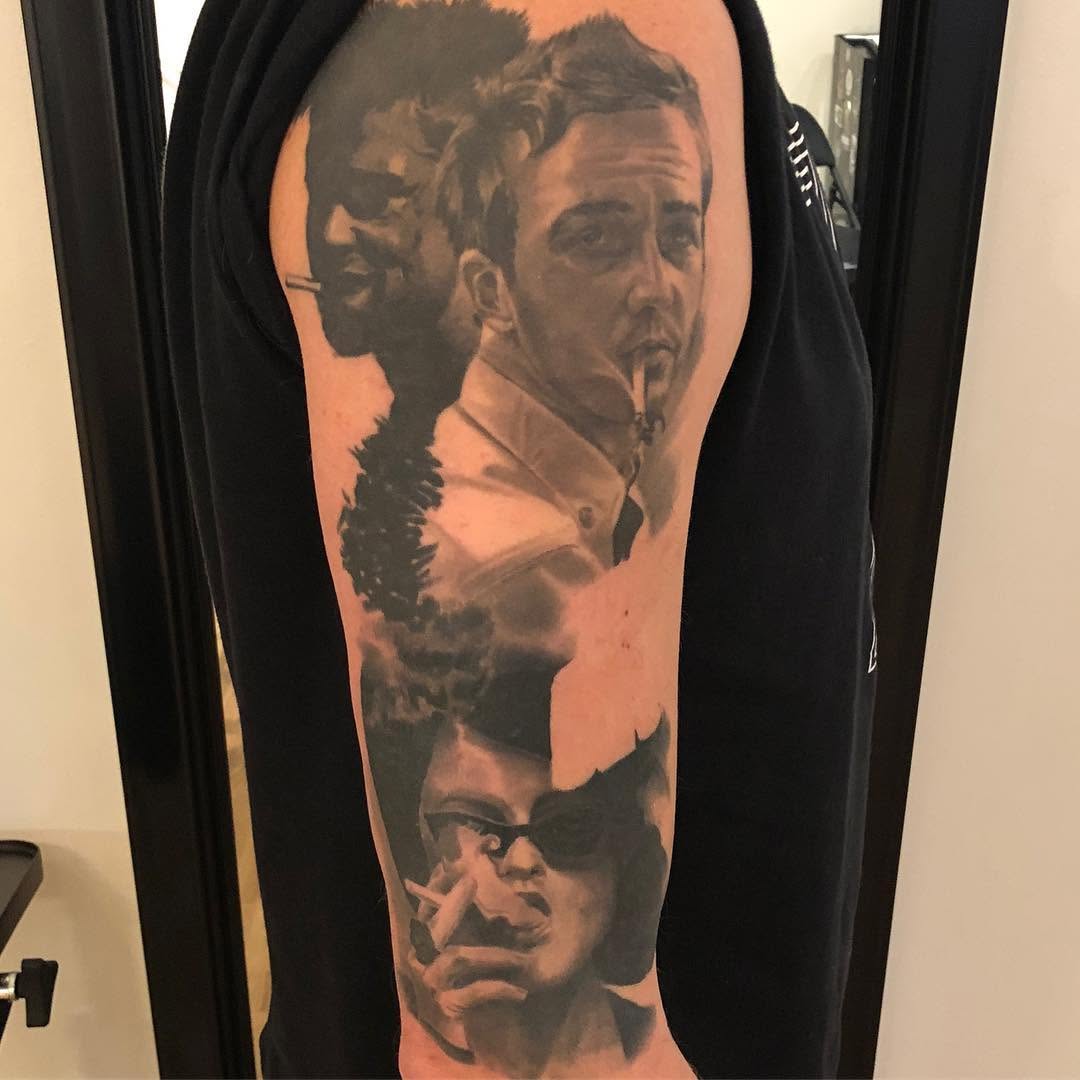 Fight Club black-and-grey portrait half sleeve