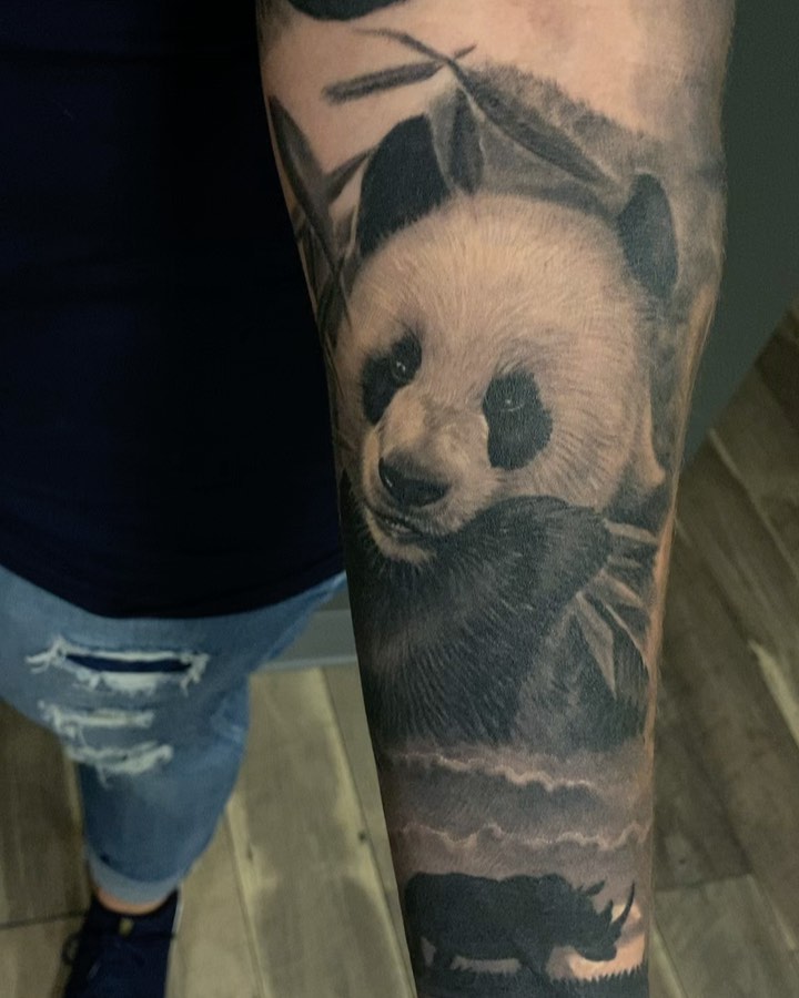 Black-and-grey panda and rhino sleeve