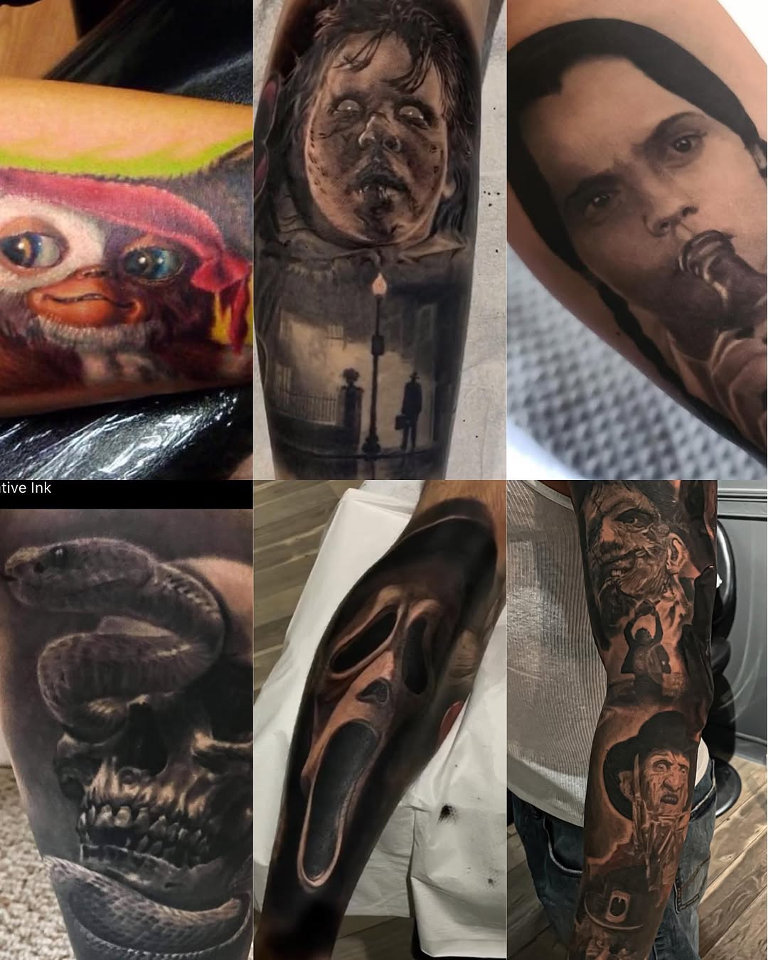 Horror movie tattoo collection, black-and-grey