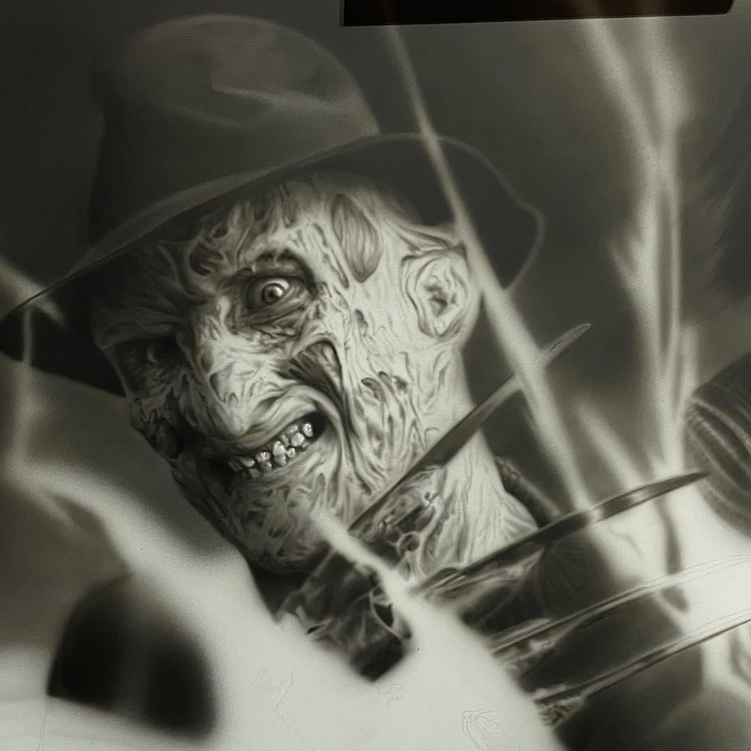 Freddy Krueger black-and-grey airbrush painting