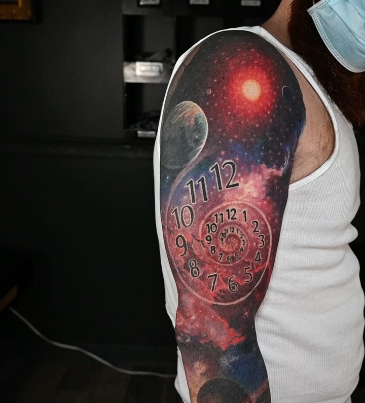 Cosmic spiral clock sleeve in color realism