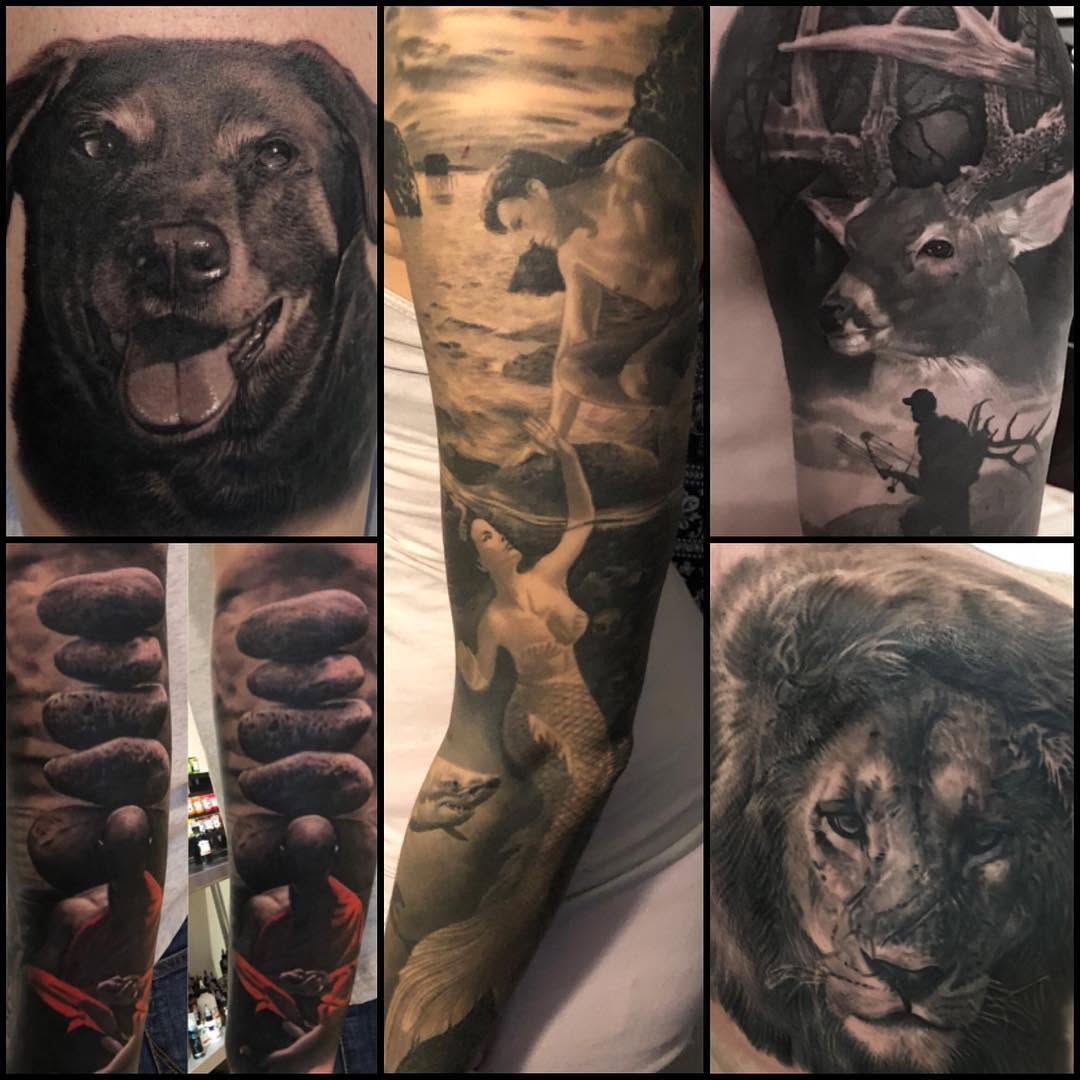 Black-and-grey realism tattoo highlights