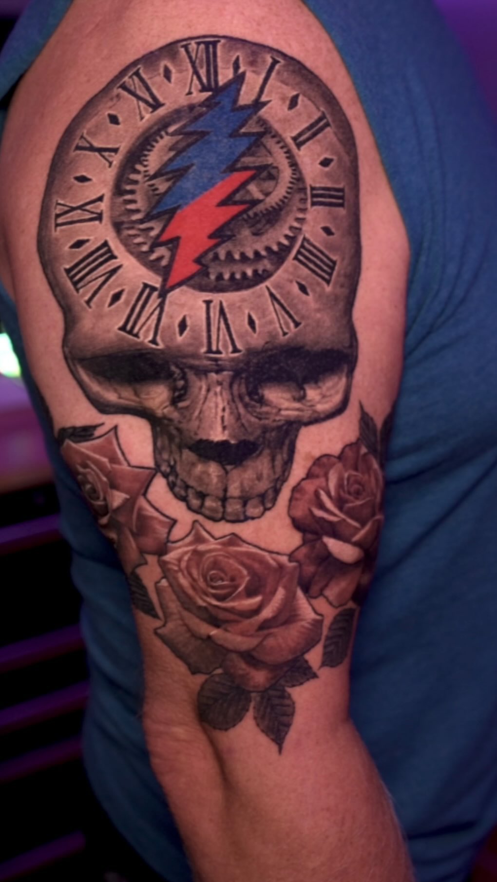 Grateful Dead skull and roses half-sleeve