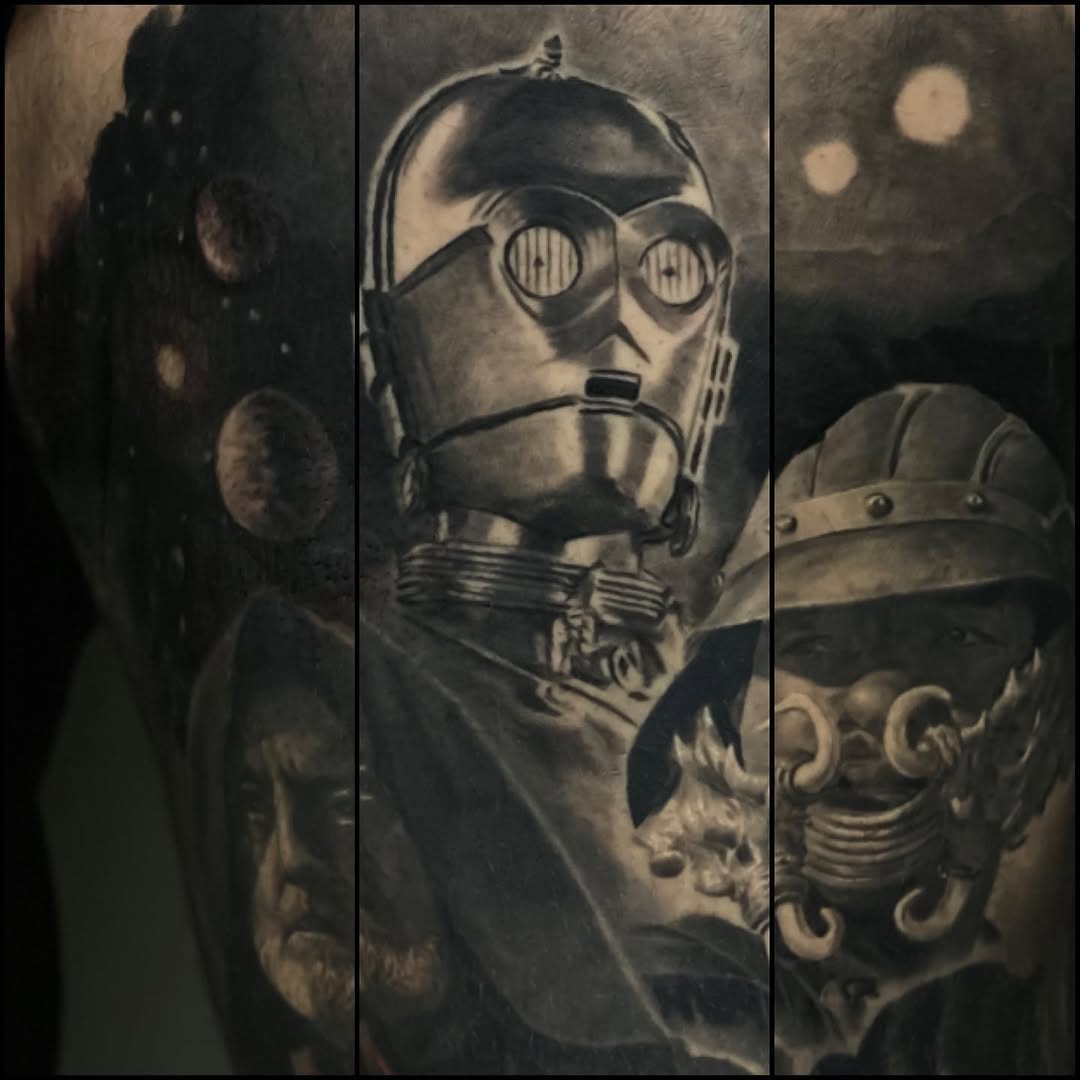 Black-and-grey C-3PO Star Wars leg sleeve
