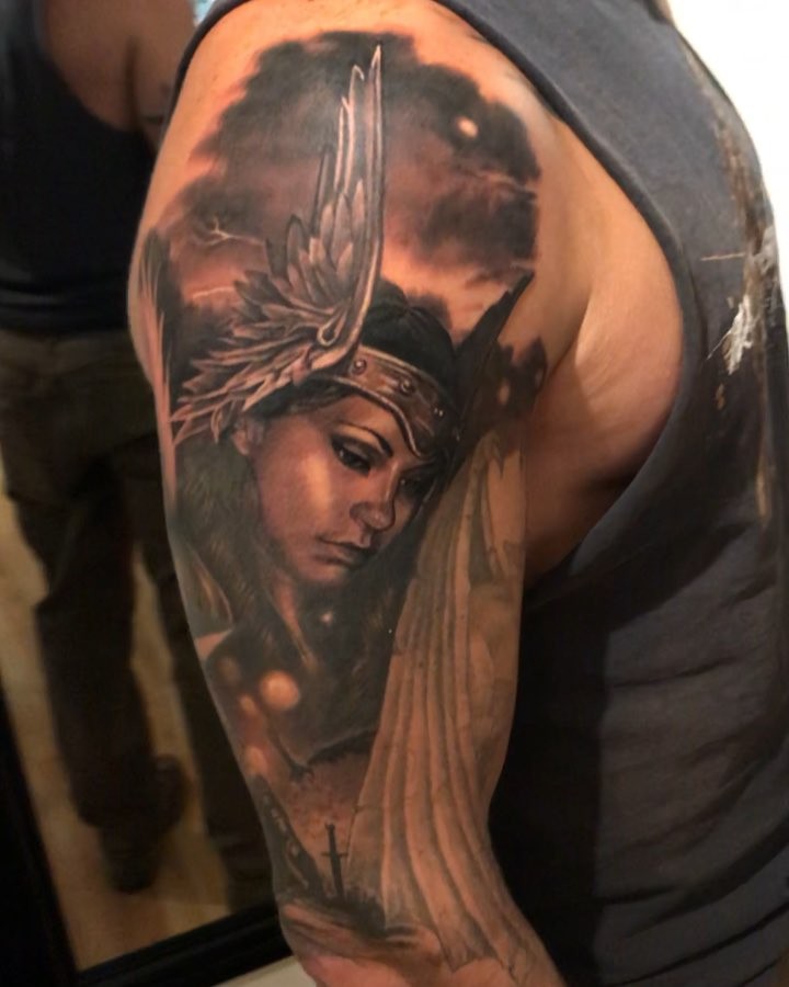 Valkyrie portrait sleeve, black-and-grey