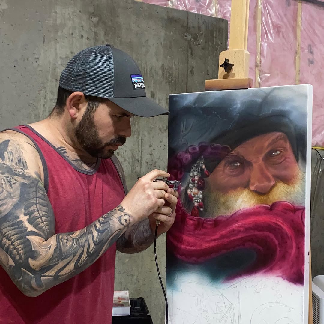 Airbrush painting of a pirate, work in progress