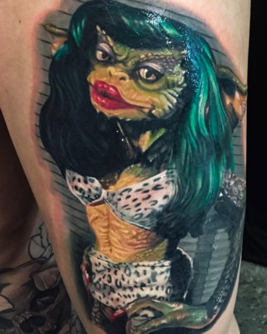 Color realism Greta Gremlin portrait tattoo