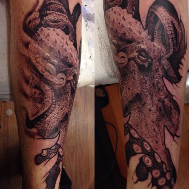 Black-and-grey octopus realism, forearm