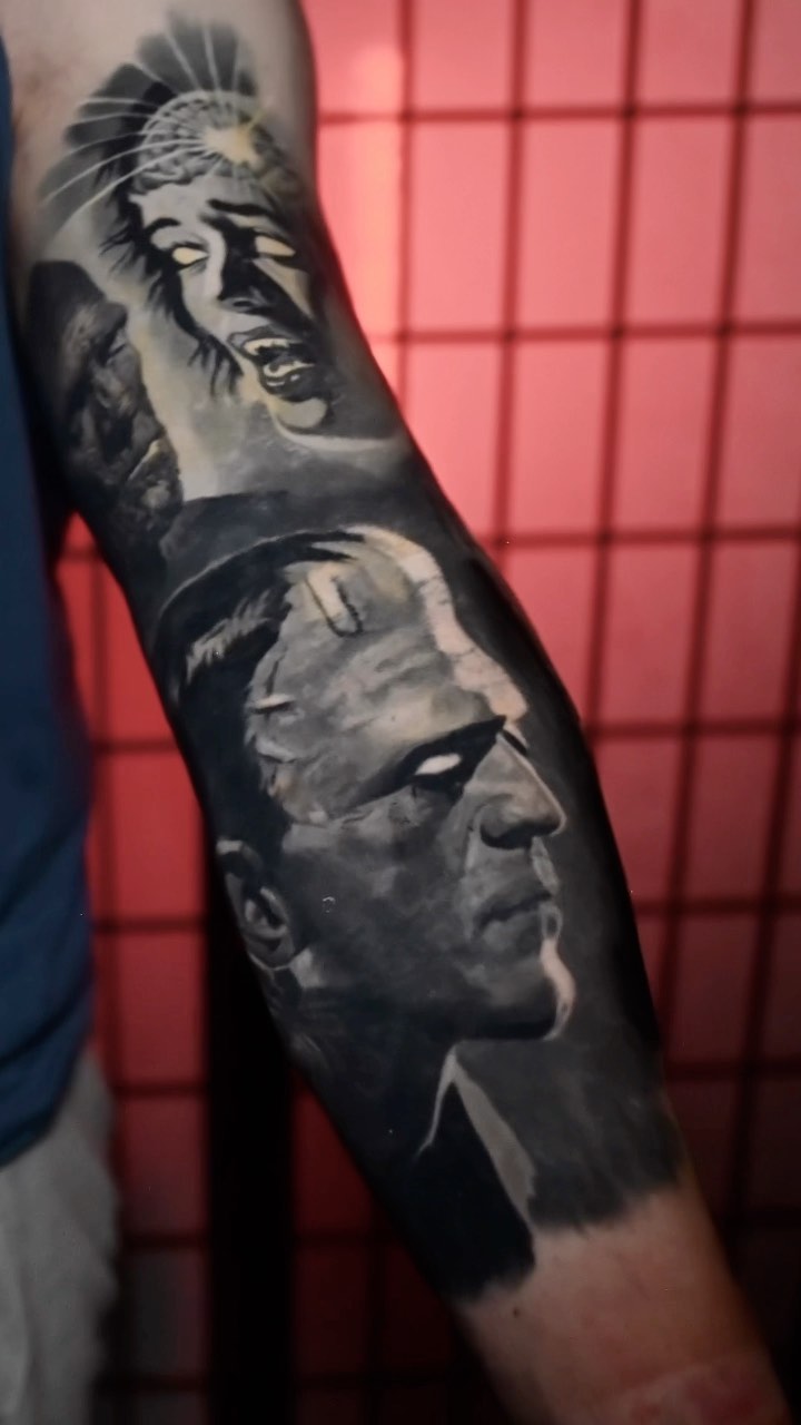 Dracula and Frankenstein black-and-grey sleeve