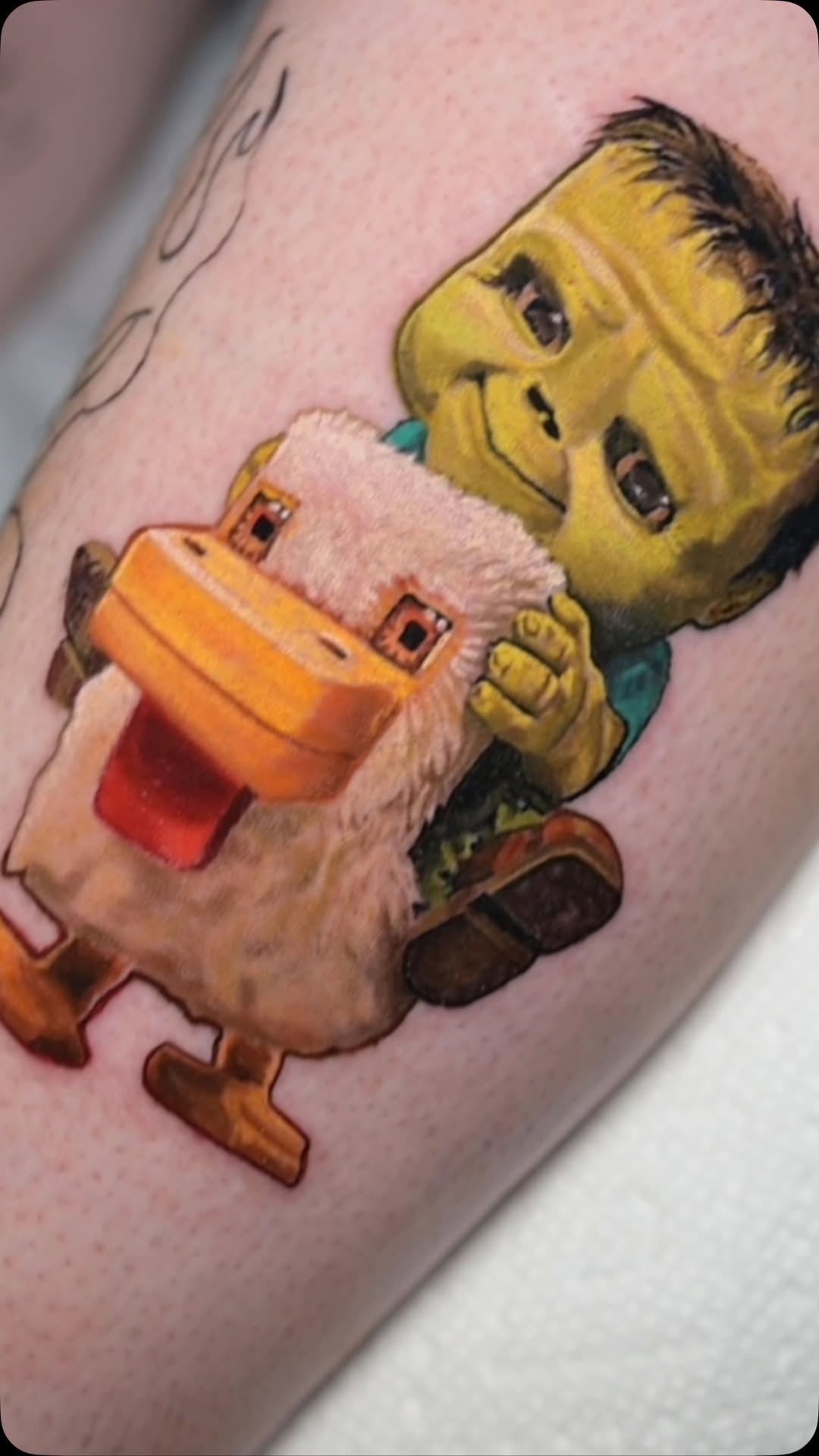 Color Minecraft Chicken Jockey tattoo on leg