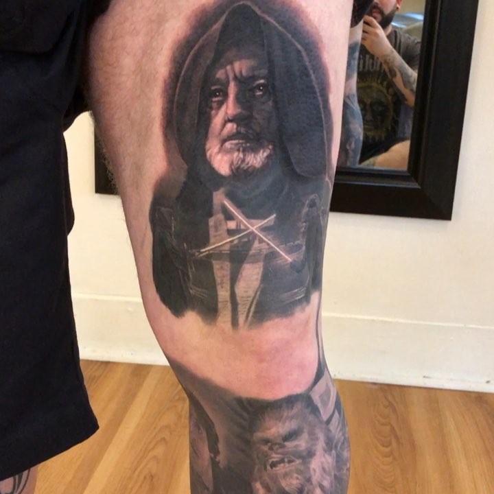Obi-Wan Kenobi black-and-grey portrait, thigh