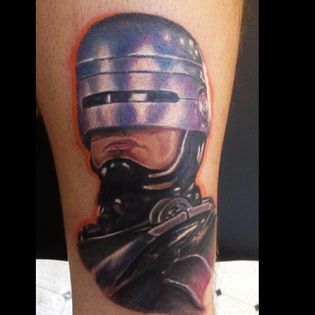 Robocop color realism portrait tattoo