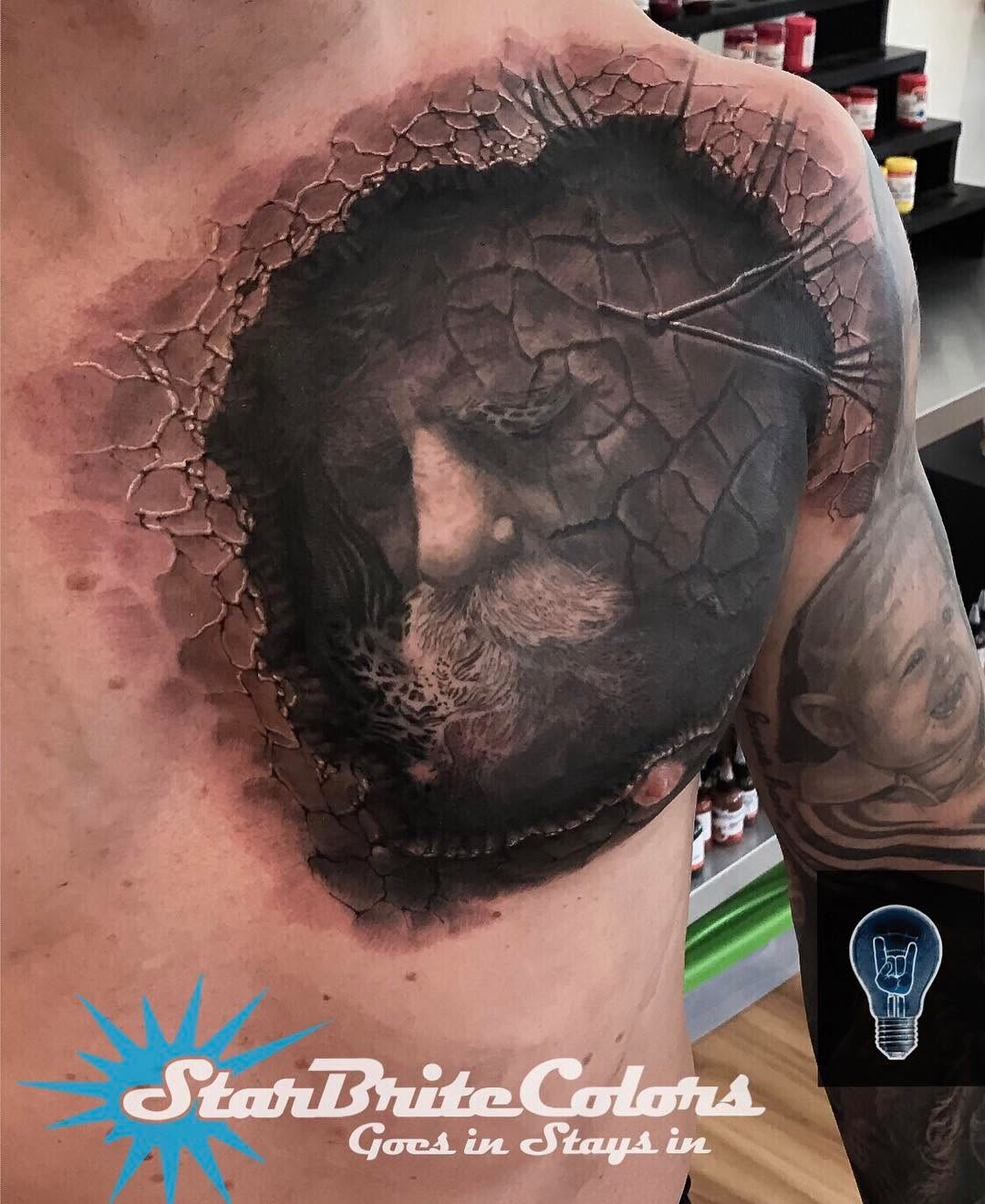 Father Time chest portrait, black-and-grey realism