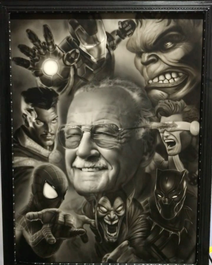 Stan Lee Marvel memorial airbrush portrait
