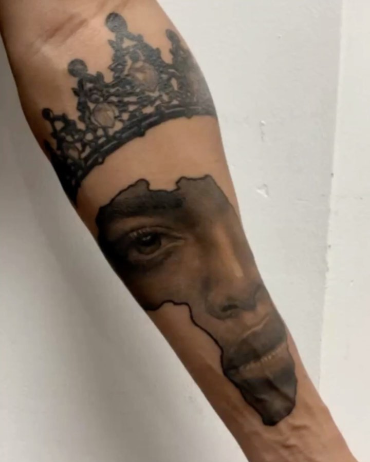 Black-and-grey Africa portrait, forearm