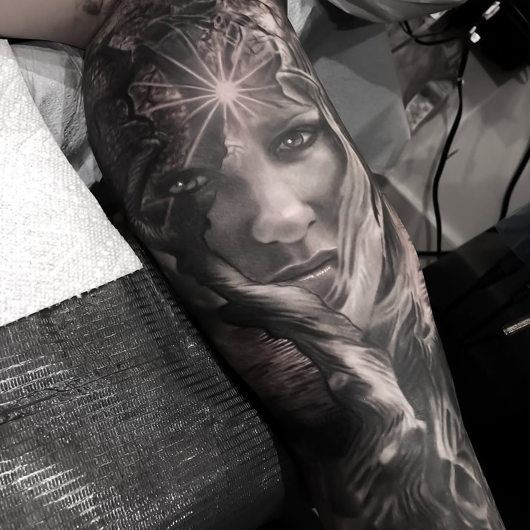 Mother Nature portrait sleeve, black-and-grey