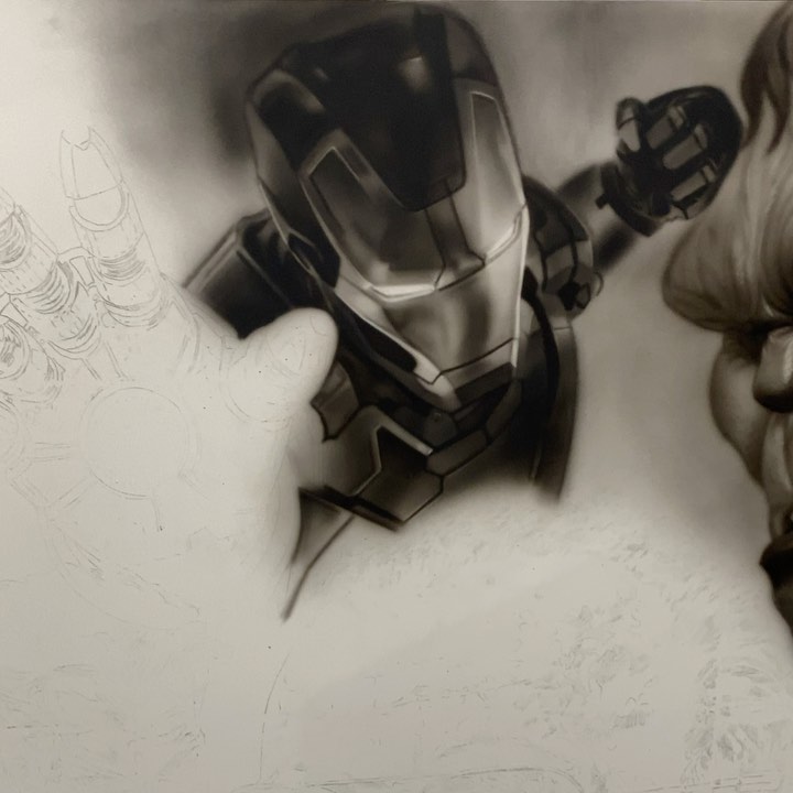 Iron Man and Hulk airbrush memorial artwork