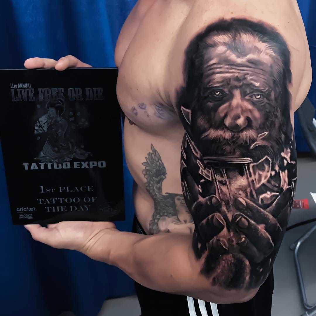 Black-and-grey bearded warrior portrait sleeve